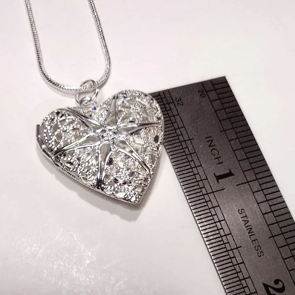 925 Sterling Silver Chain Heart Locket Necklace Gift - NEW!